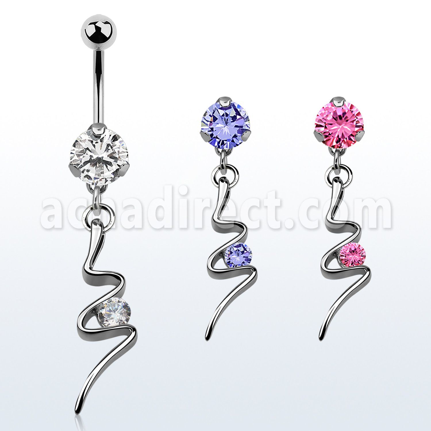 bnrz13 casted steel cz belly banana w swirl w a round cz