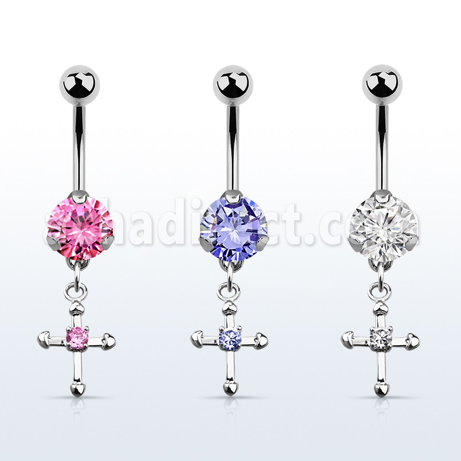 bnrz14s casted steel cz belly banana w cross w cz in center