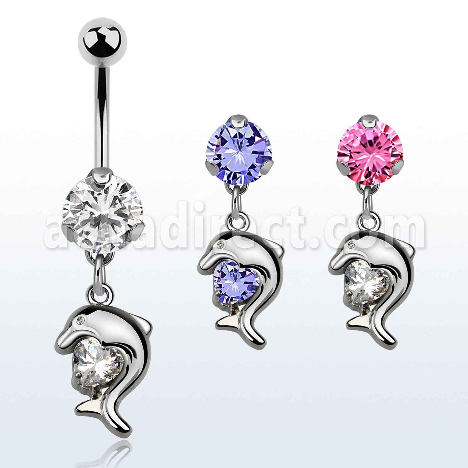 bnrz300 casted steel cz belly banana w dolphin design w cz stone