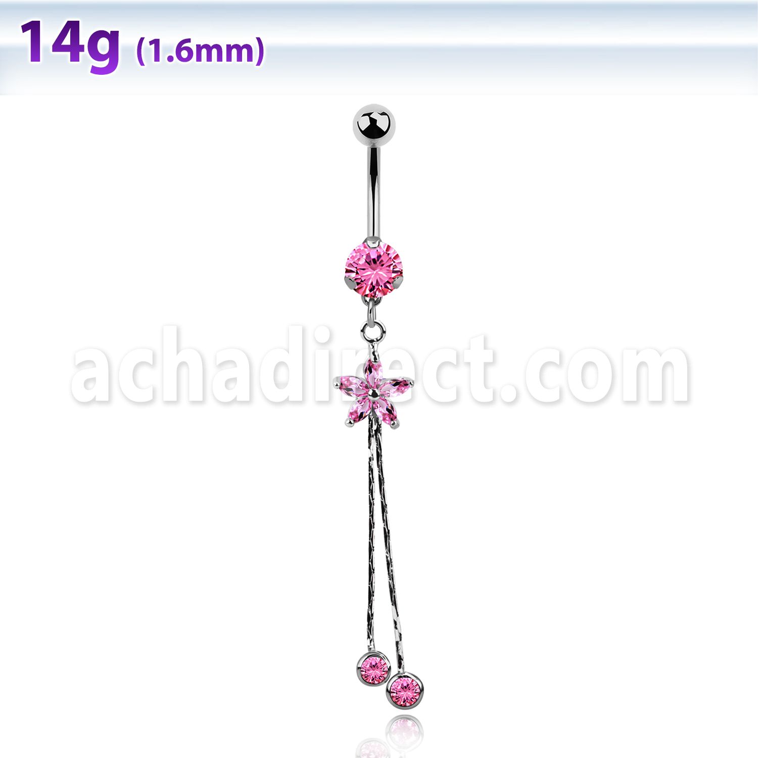 bnrz364 casted steel cz belly banana w flower design  prong set