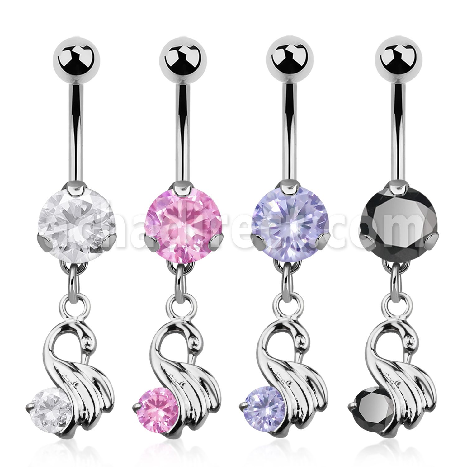 bnrz375 casted steel cz belly banana w little swan w round cz