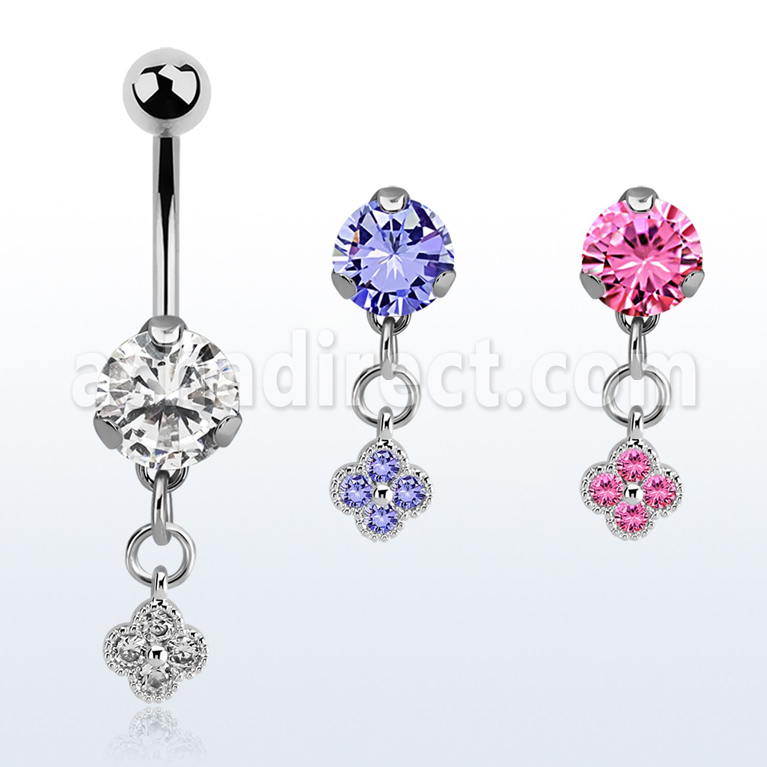 bnrz411 casted steel cz belly banana w small flower w czs