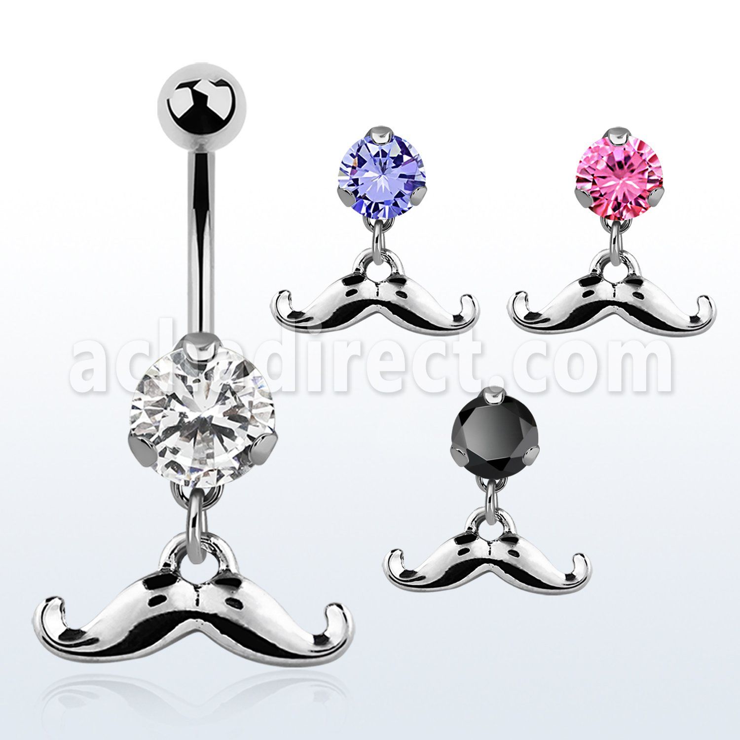 bnrz517 casted steel cz belly banana w up turned mustache design