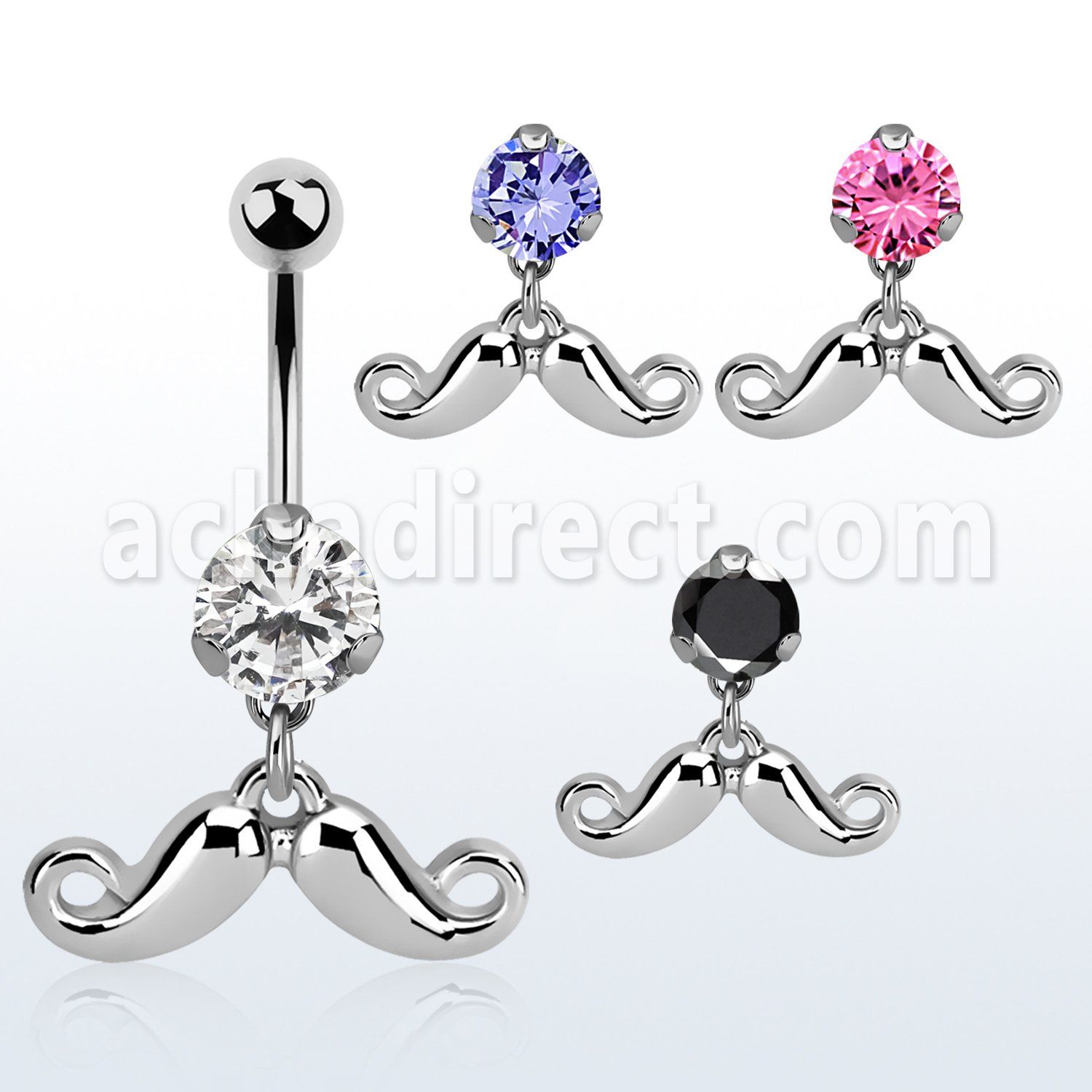 bnrz519 casted steel cz belly banana w happy mustache design