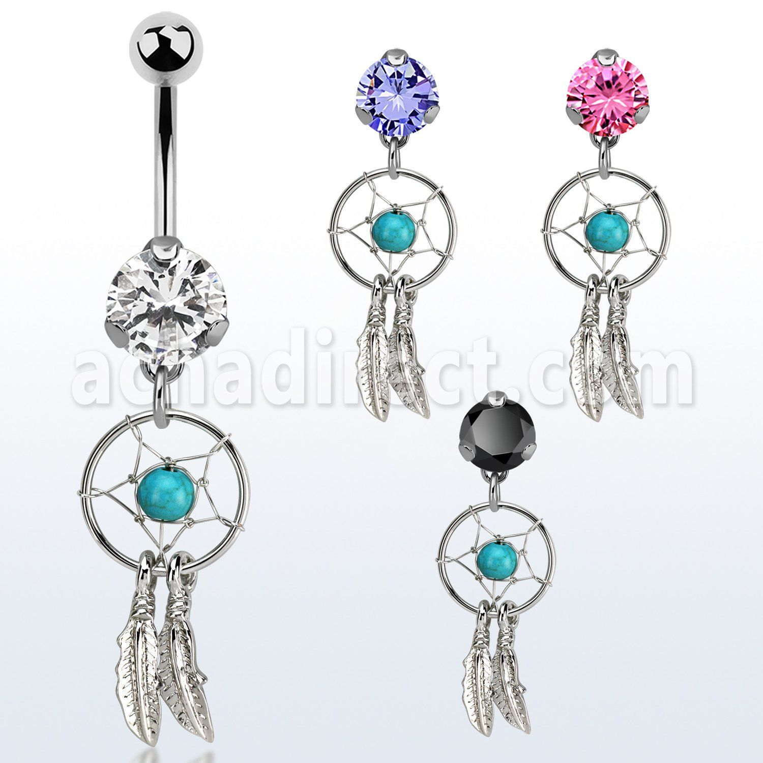 bnrz544 casted steel cz belly banana w dream catcher design