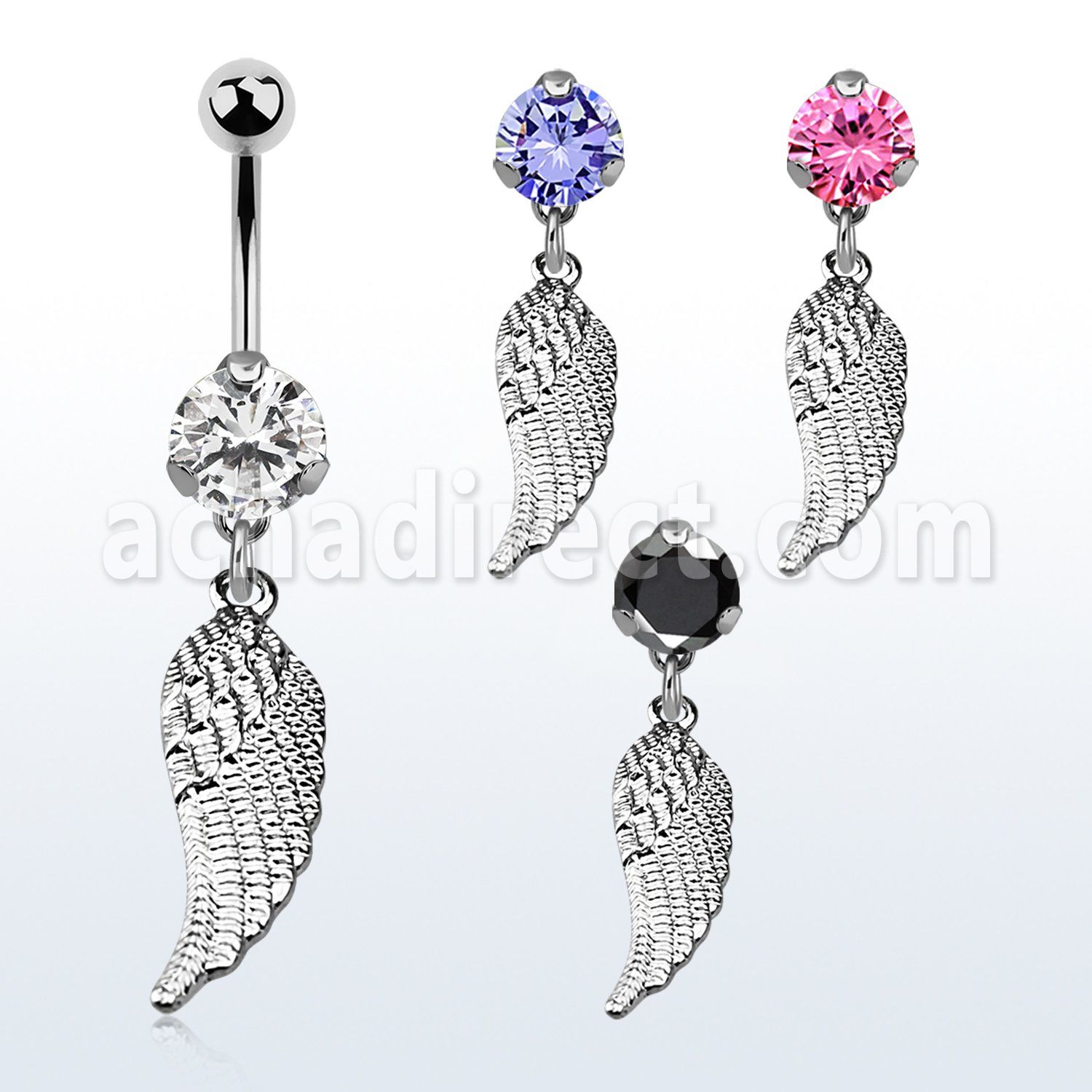 bnrz593 casted steel cz belly banana w dangling bird wing