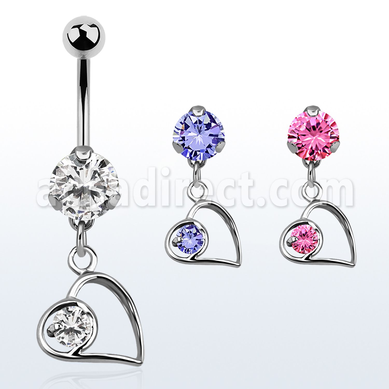 bnrz66 casted steel cz belly banana w lying heart shape w cz