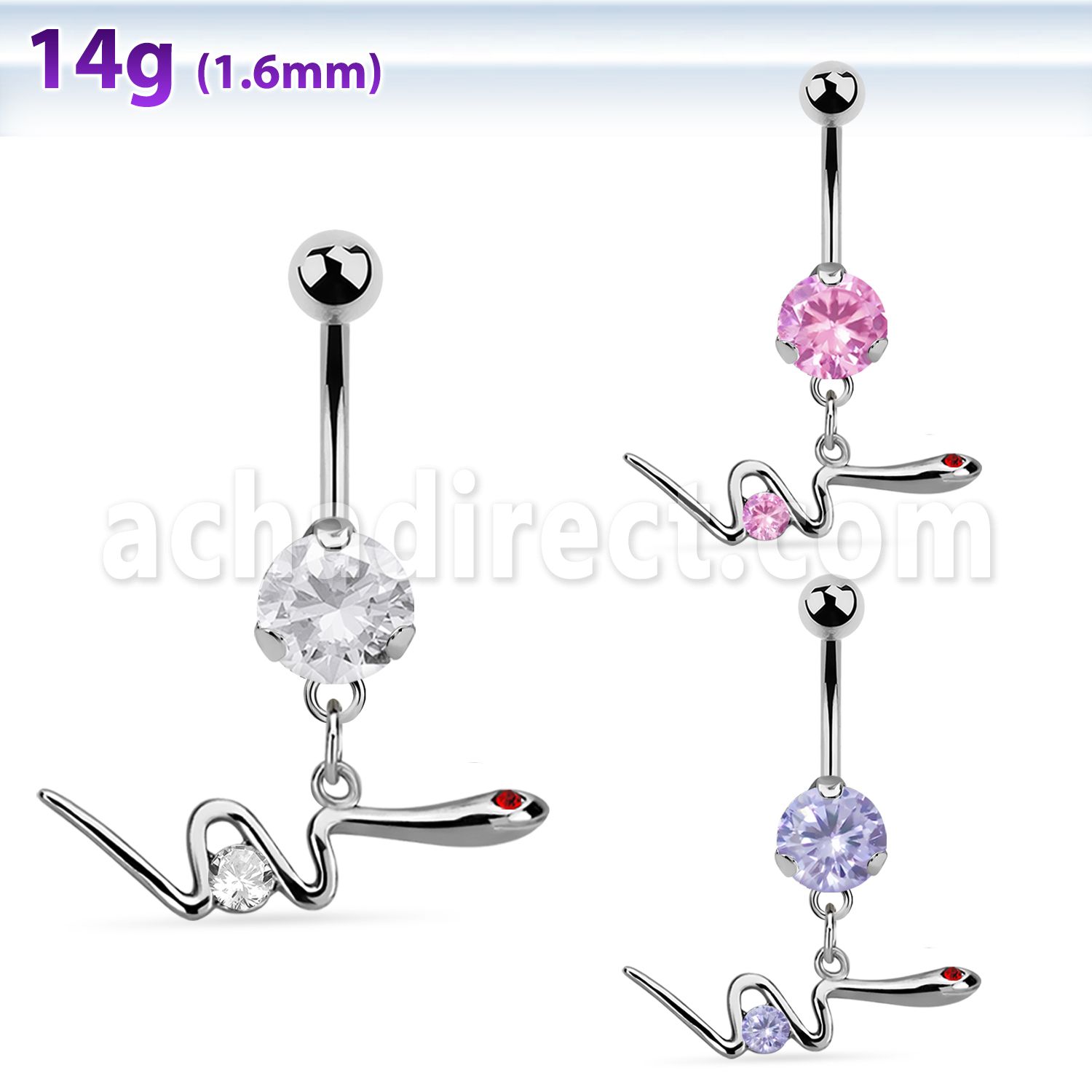 bnrz729 casted steel cz belly banana w snake w round cz on body