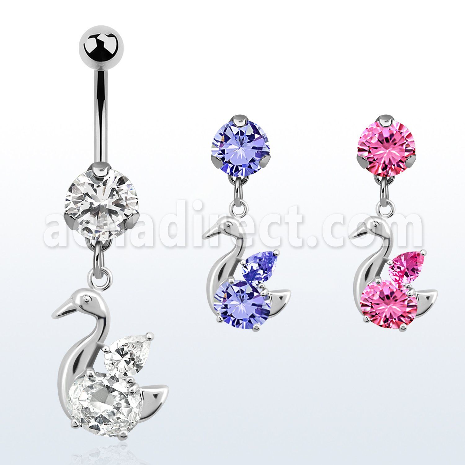 bnrz89 casted steel cz belly banana w elegant swan w cz