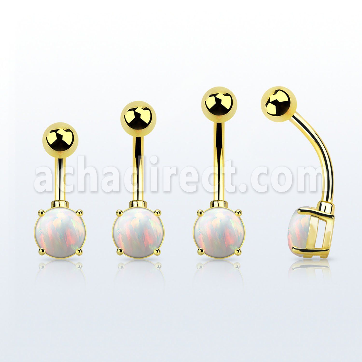 bntrdo gold plated steel belly banana w 7mm prong set round opal