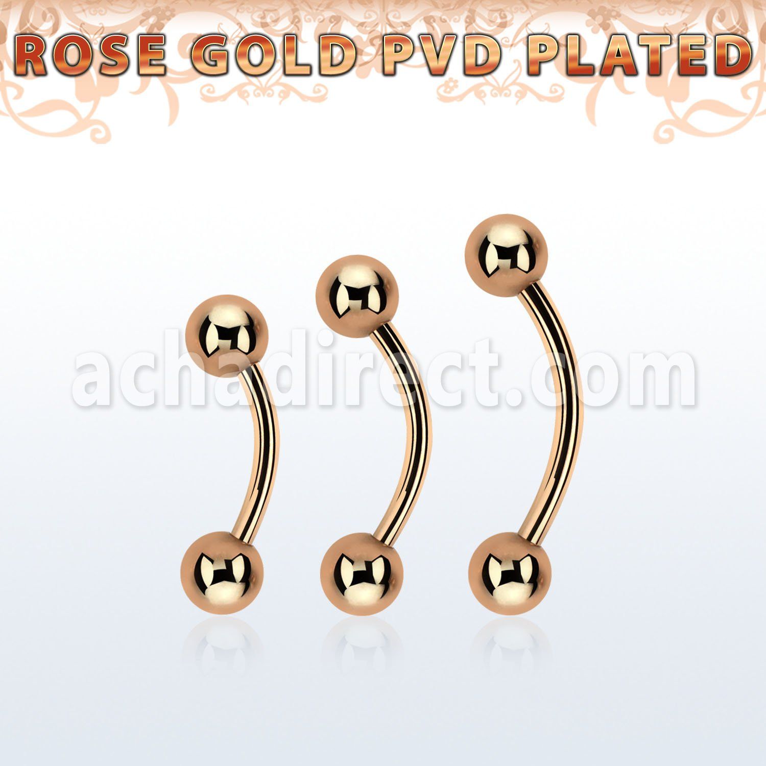 bnttb5 rose gold steel eyebrow banana w 2 5mm balls