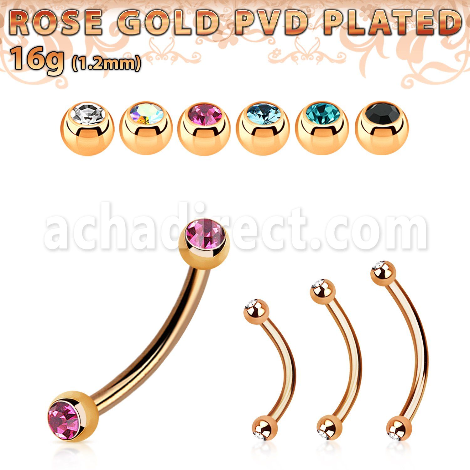 bnttjb25 rose gold plated steel eyebrow banana w 2.5mm jewel ball