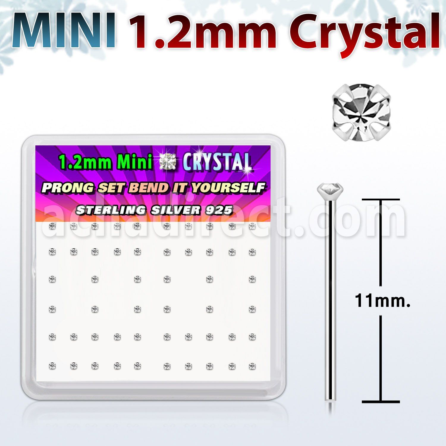 box silver bend it nose stud w 1.2mm clear set crystal