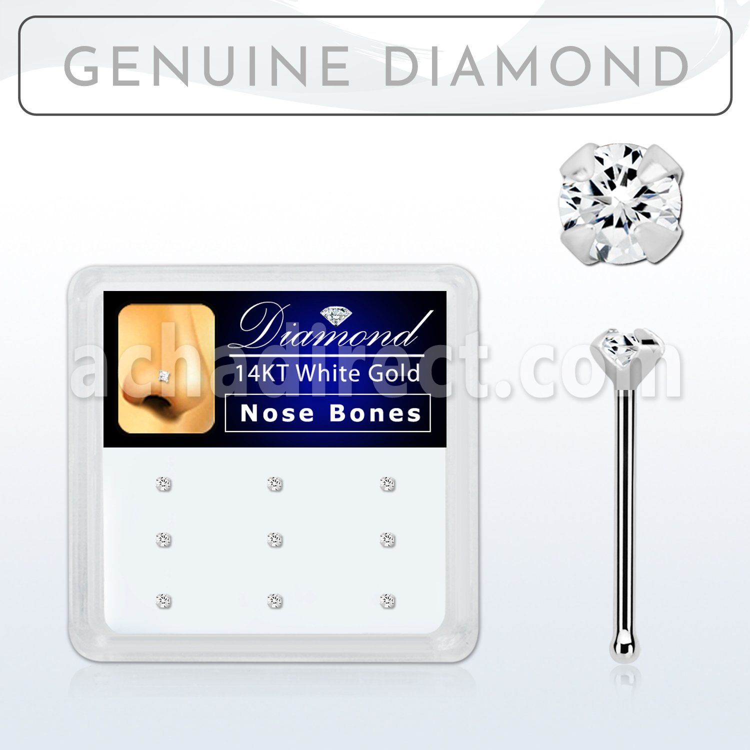 box w 12  white gold nose bones w 1.5 real diamonds