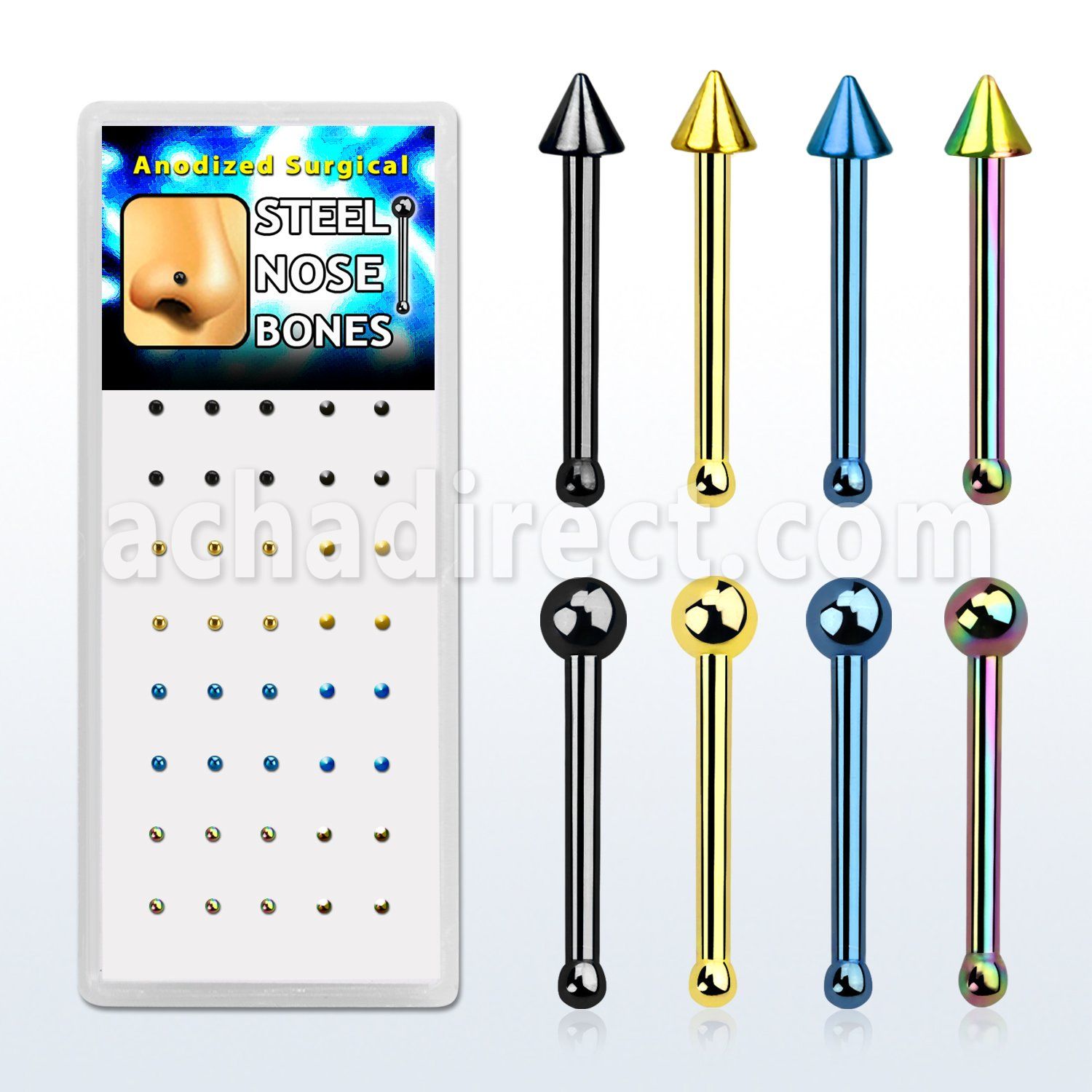 box w 40  anodized steel nose bone 2mm balsl & cones