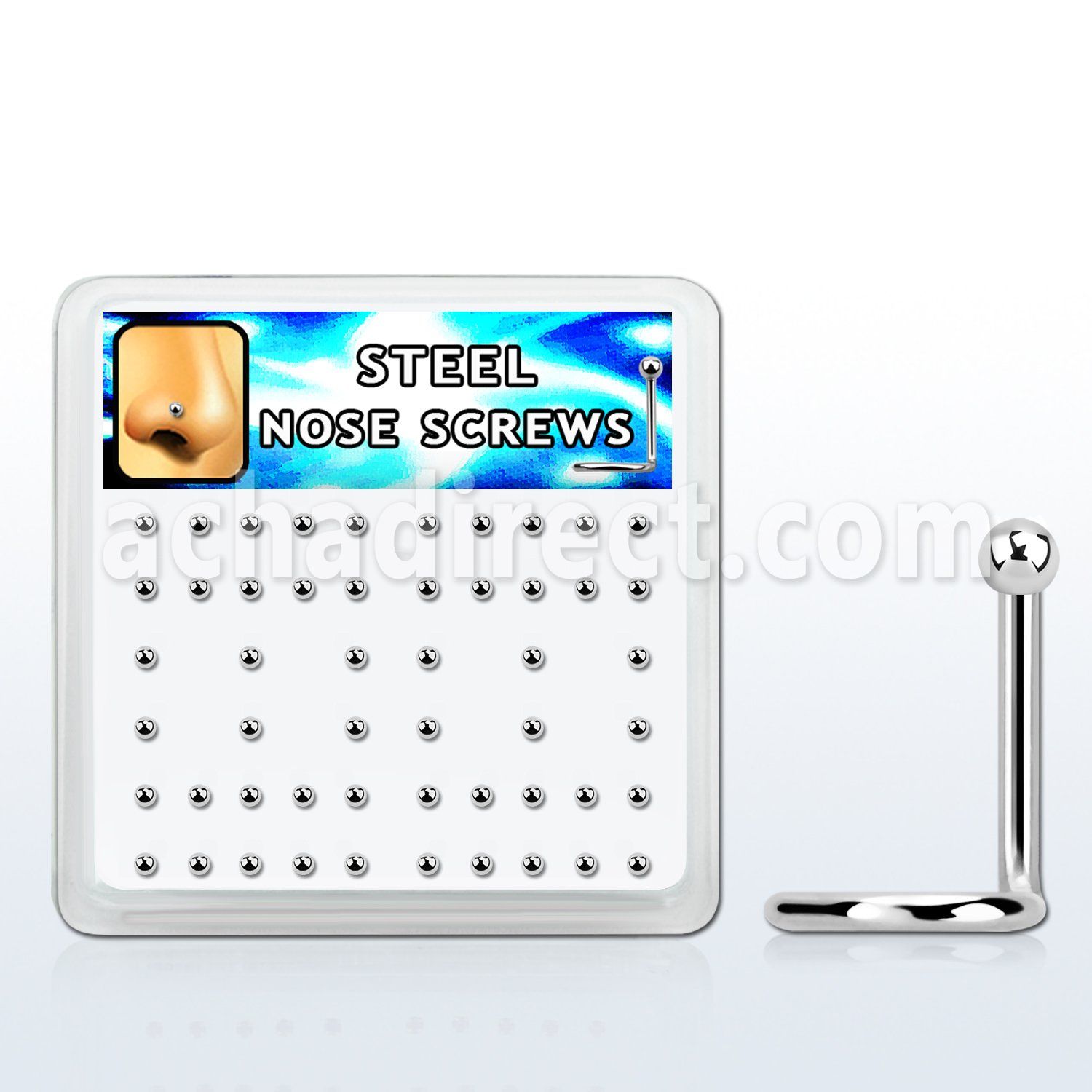 box w 52 steel nose screws, 18g w 2mm ball shaped top