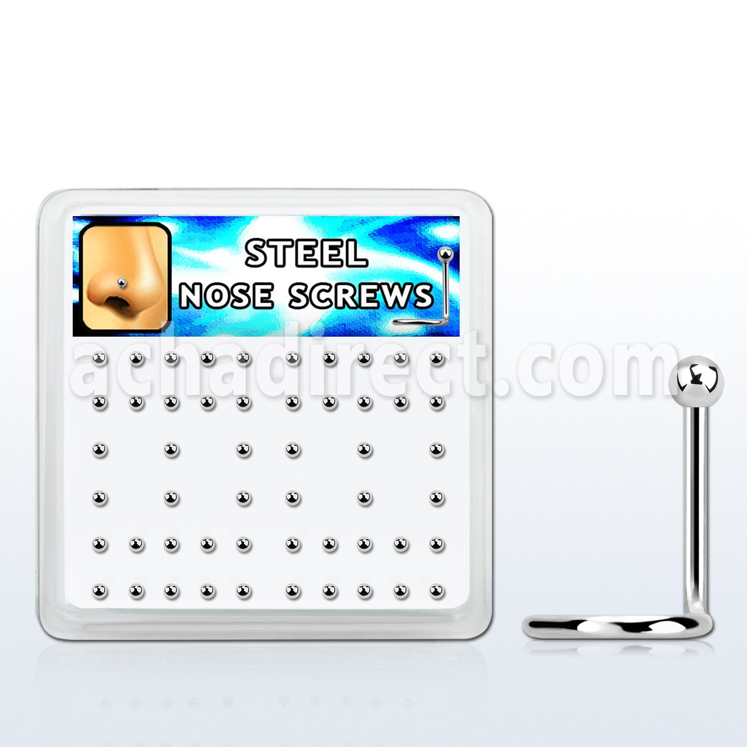 box w 52 steel nose screws, 20g w 2mm ball shaped top