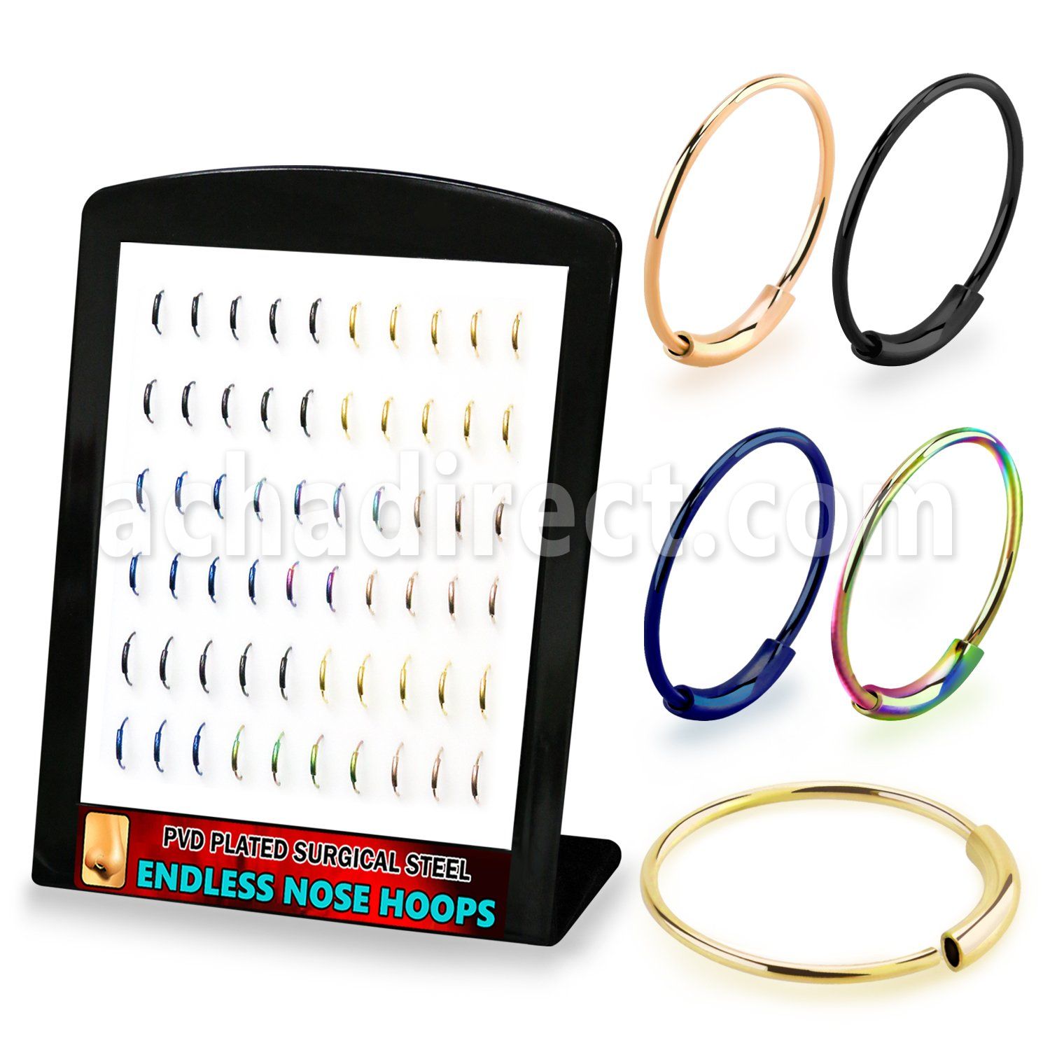 brend5 pvd plated 316l steel endless nose rings assorted