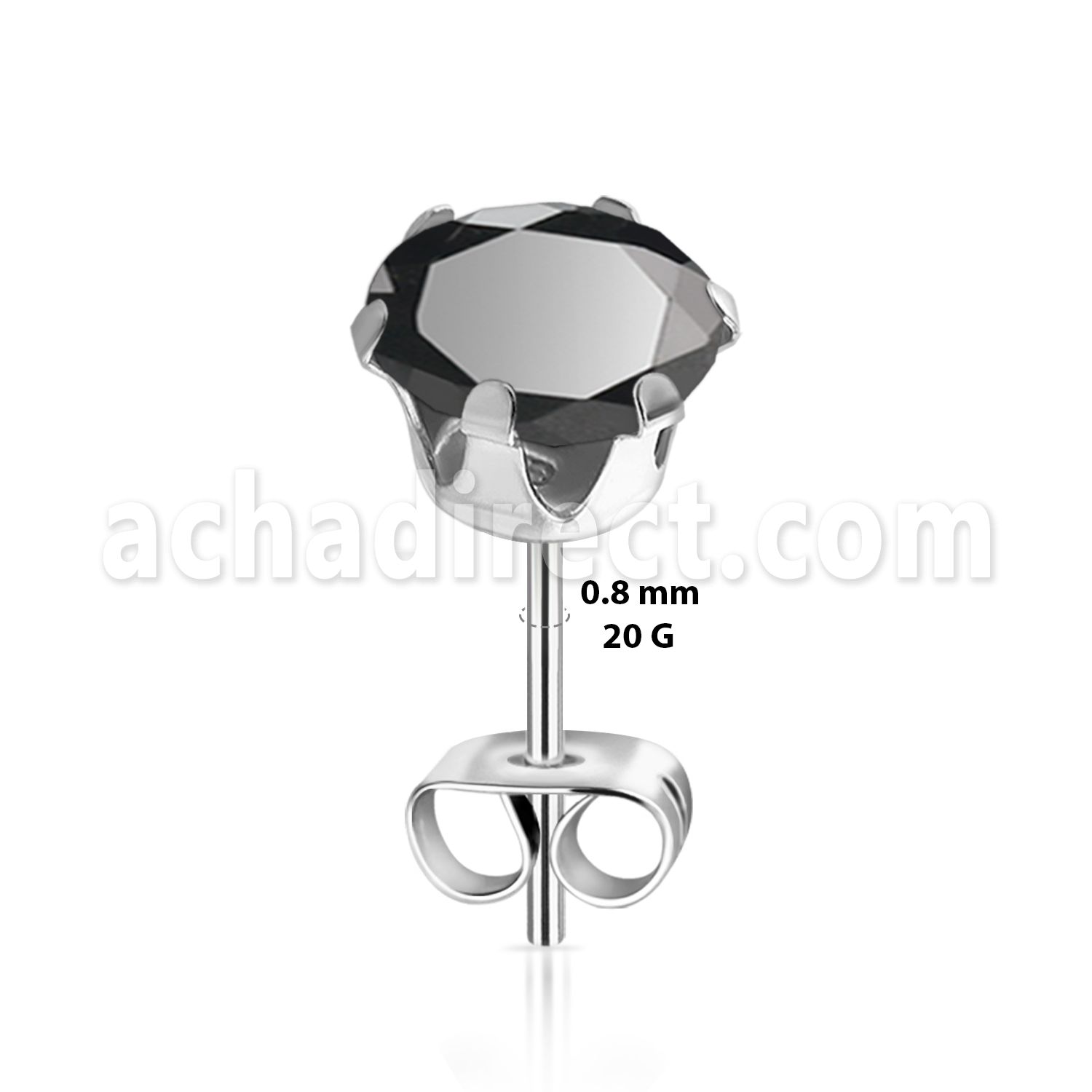 brescz2 316l steel earring stud with black prong cz stone