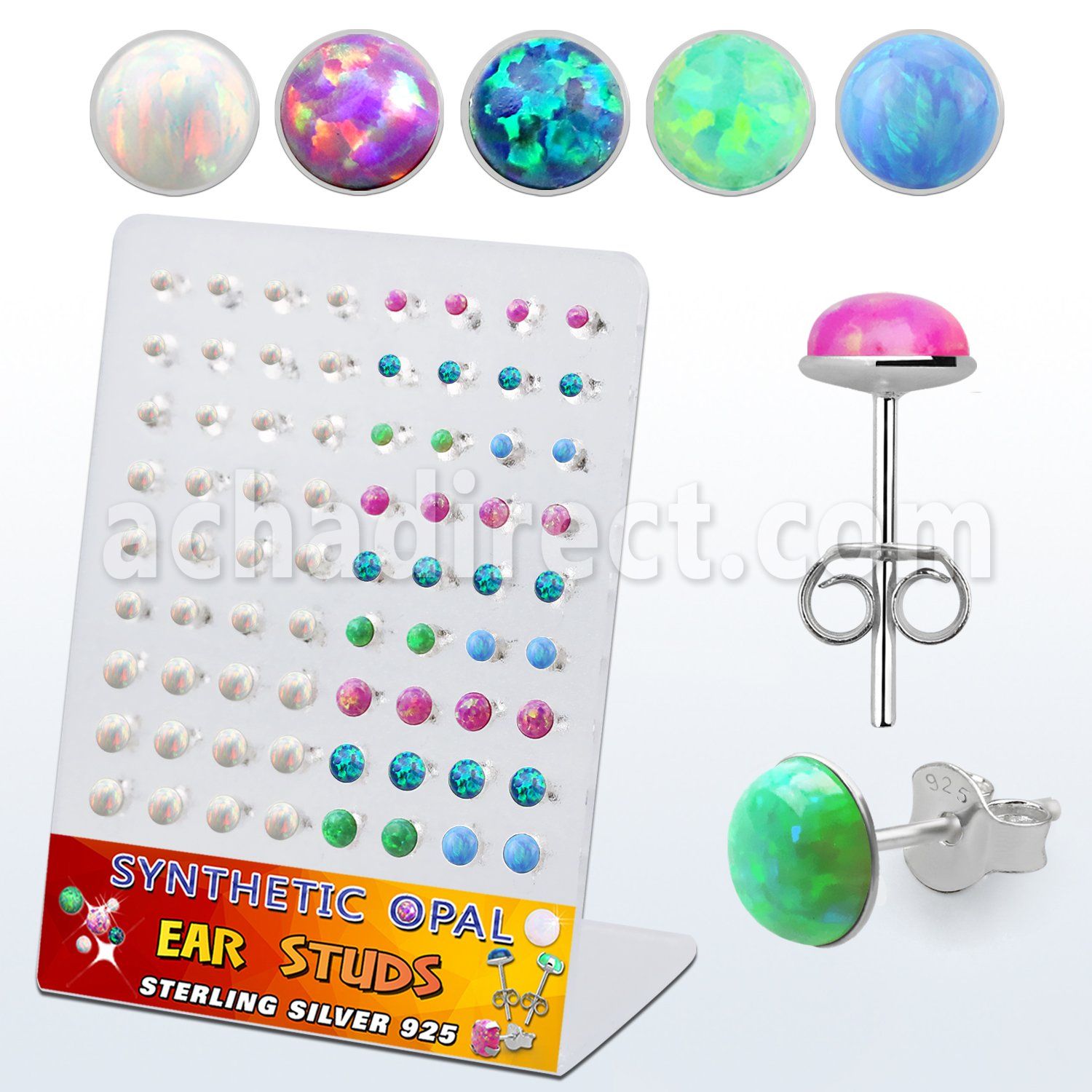 brevo2 board w siver ear studs w mix color synthetic opals