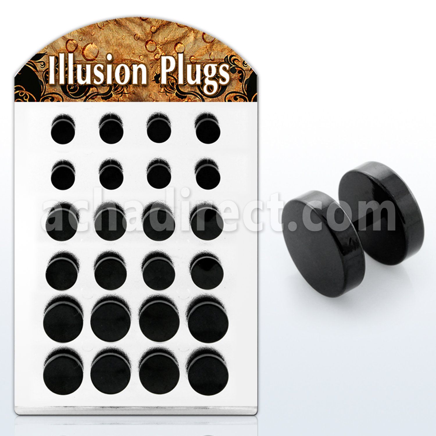 bripf2 display w 24 pcs. of anodized surgical steel fake plug