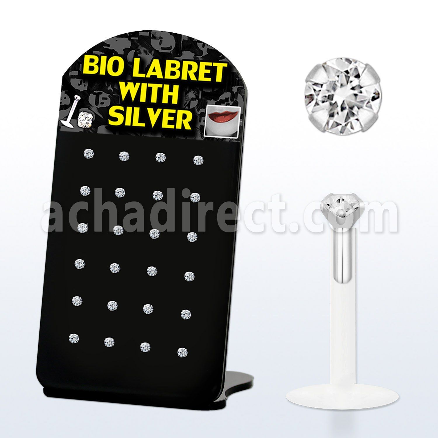 brlbi1 bio flex labret with 2mm prong set round cz stone