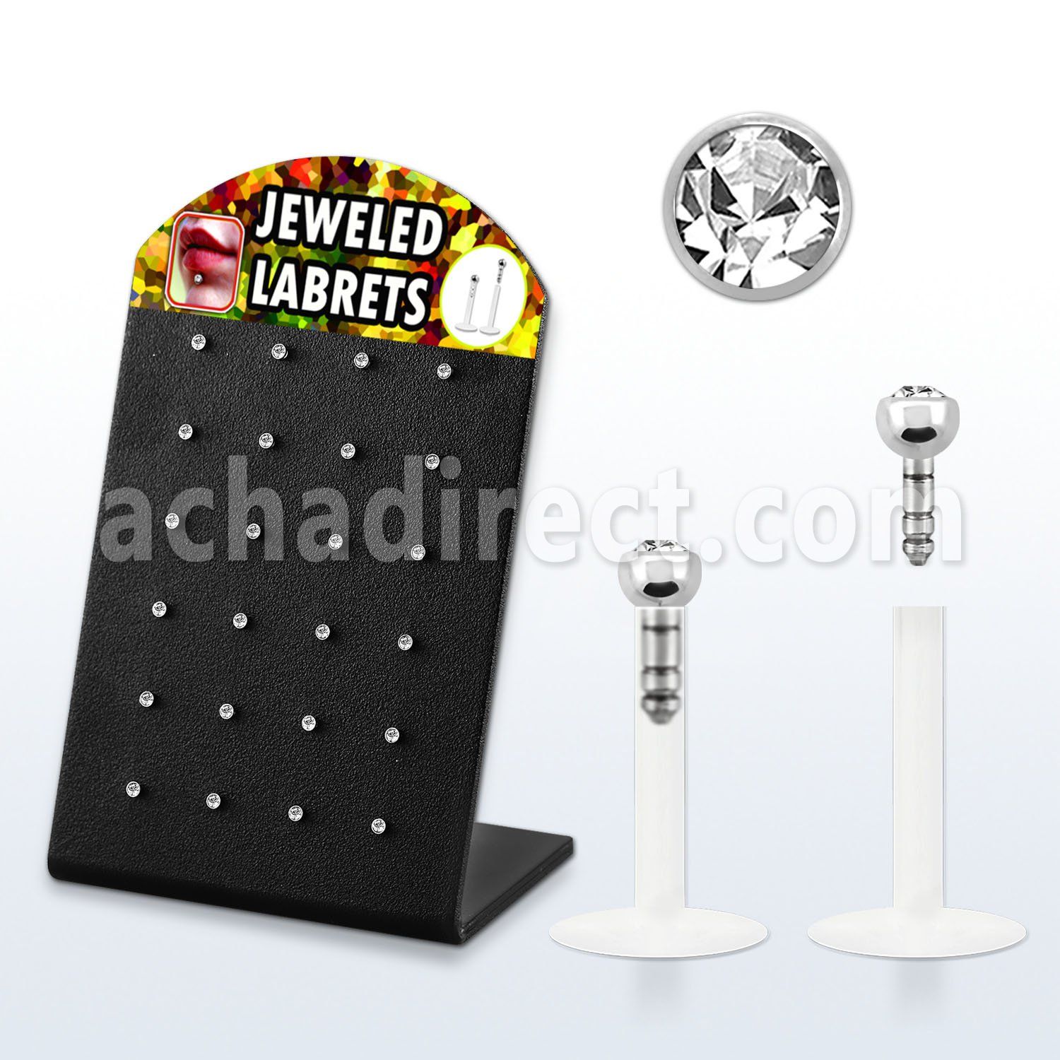 brlbic bioflex labret with ball 316l steel top w clear crystal