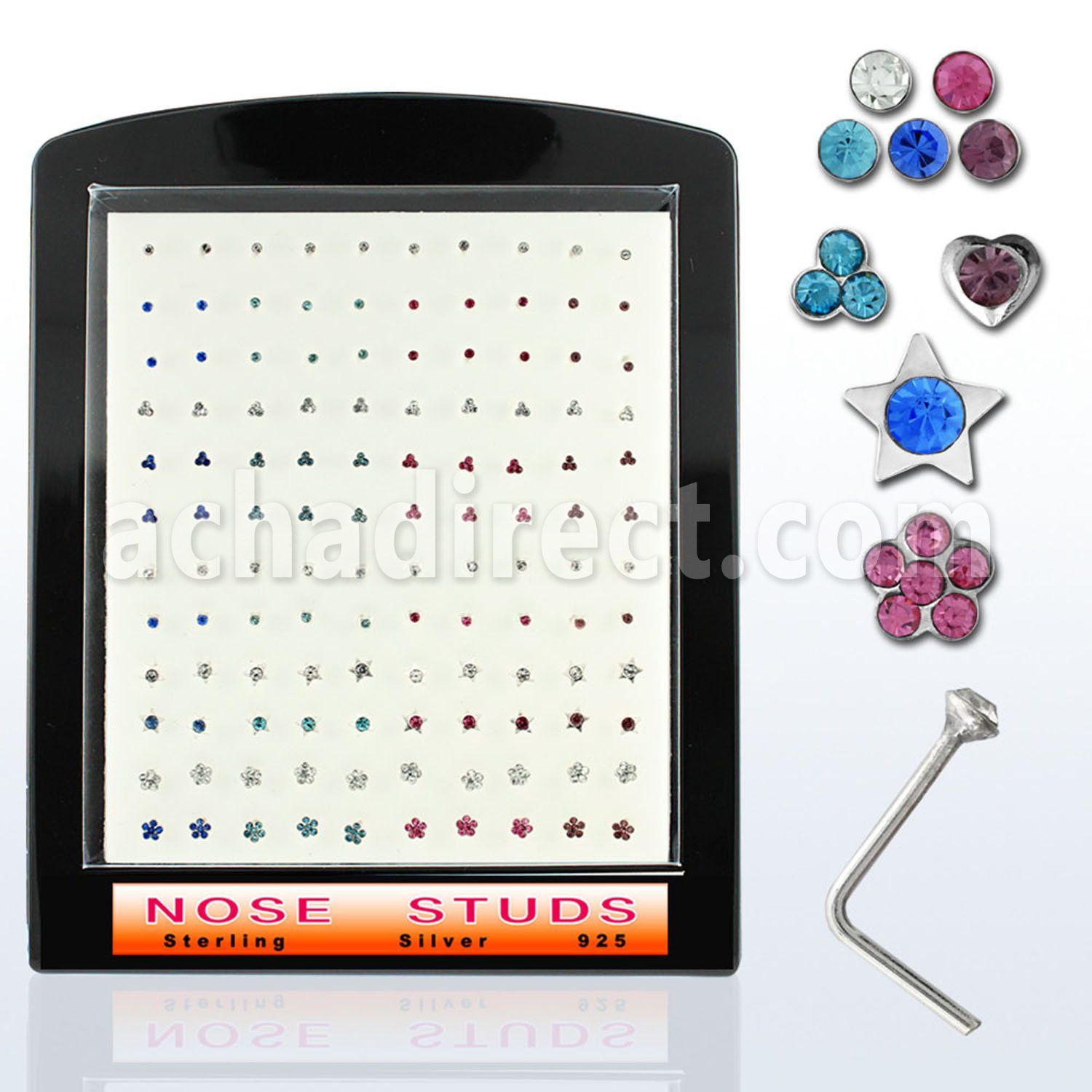 brmns silver nose stud with assorted shaped crystal top