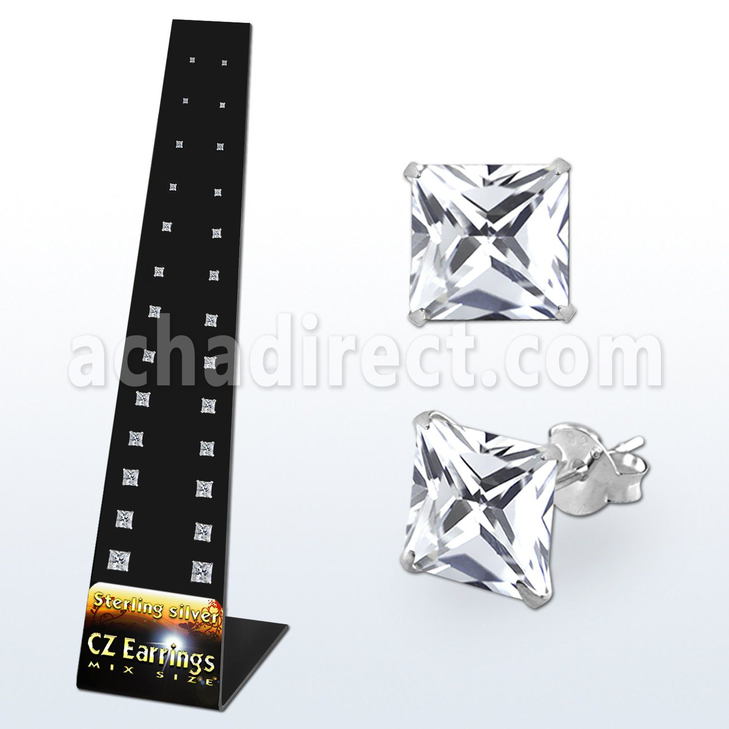 brmsq large triangle display of assorted prong cz ear stud