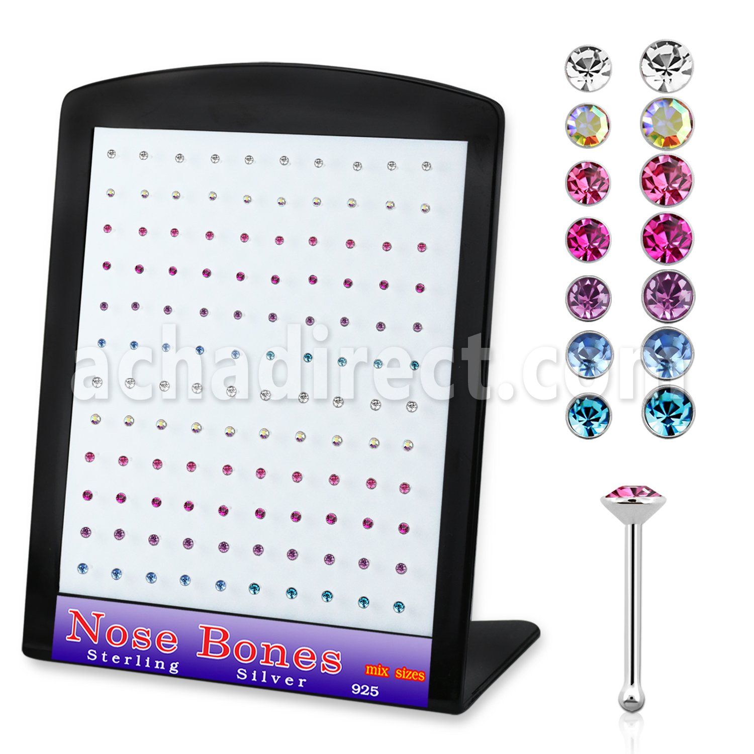 brnbmm10 925 sterling silver nose bones round crystal tops