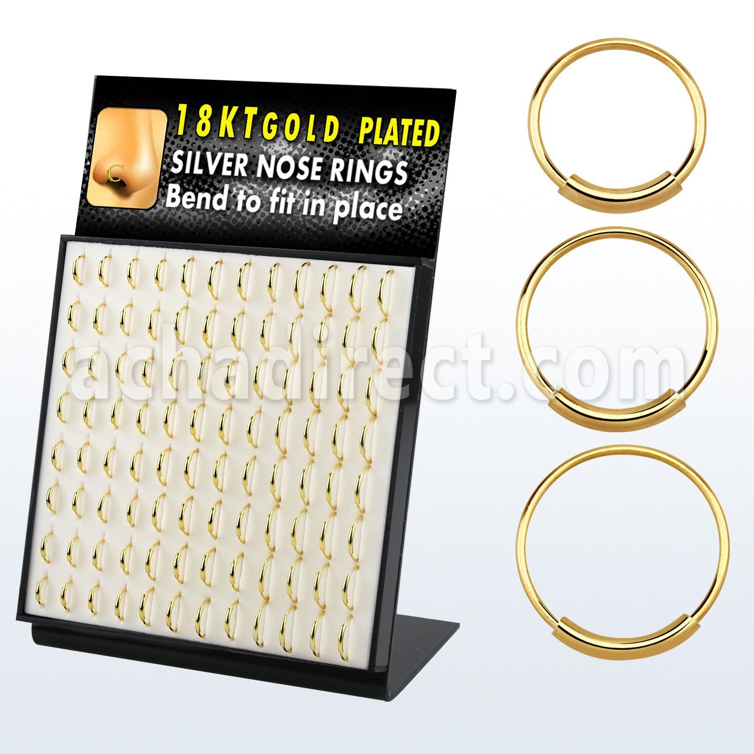 brnhm15 display w real gold 18k plated 925 silver nose hoops