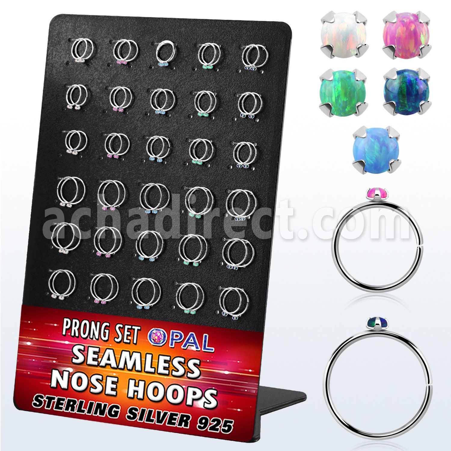 brnhm30 board w 60 silver seamless nose hoop 2mm synthetic opal