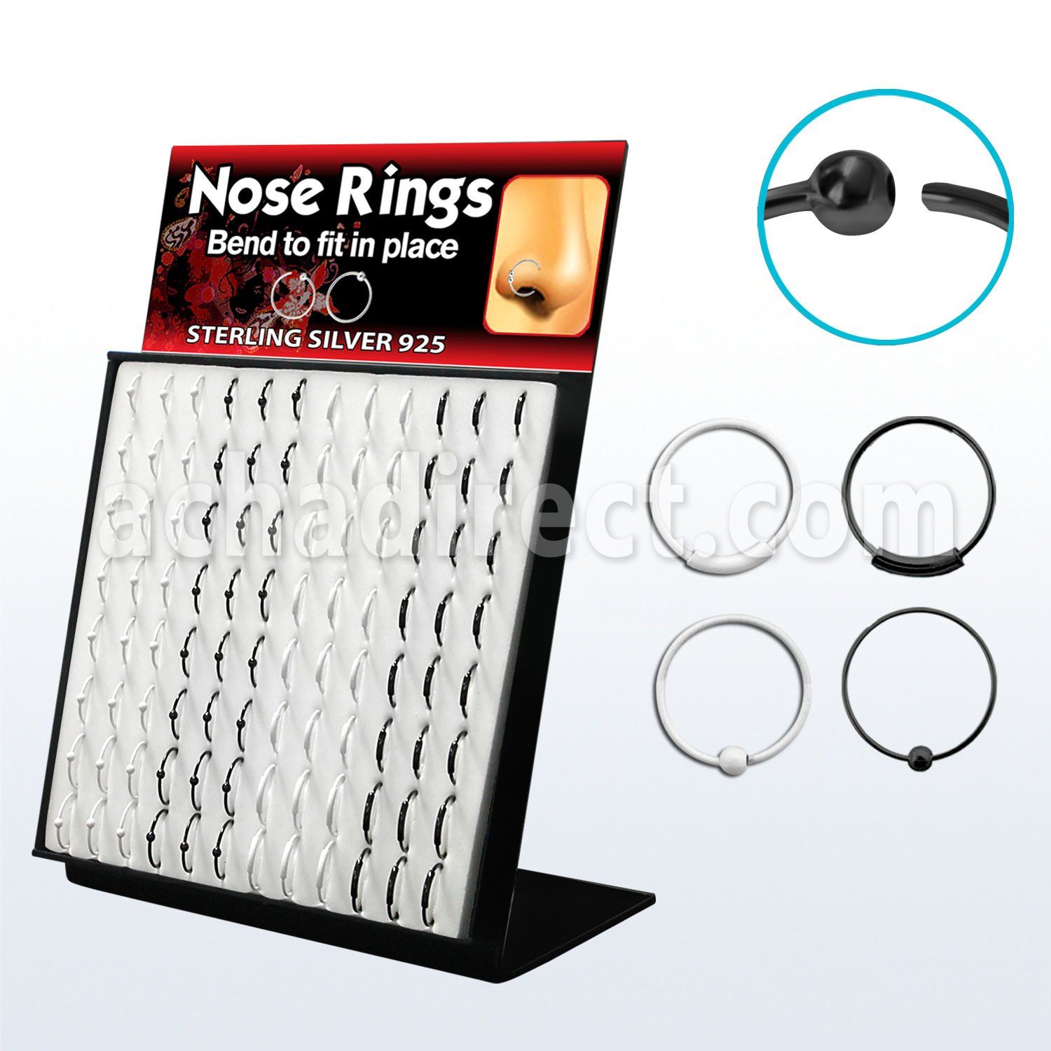 brnhmx4 b w color plated silver nose hoops with without ball