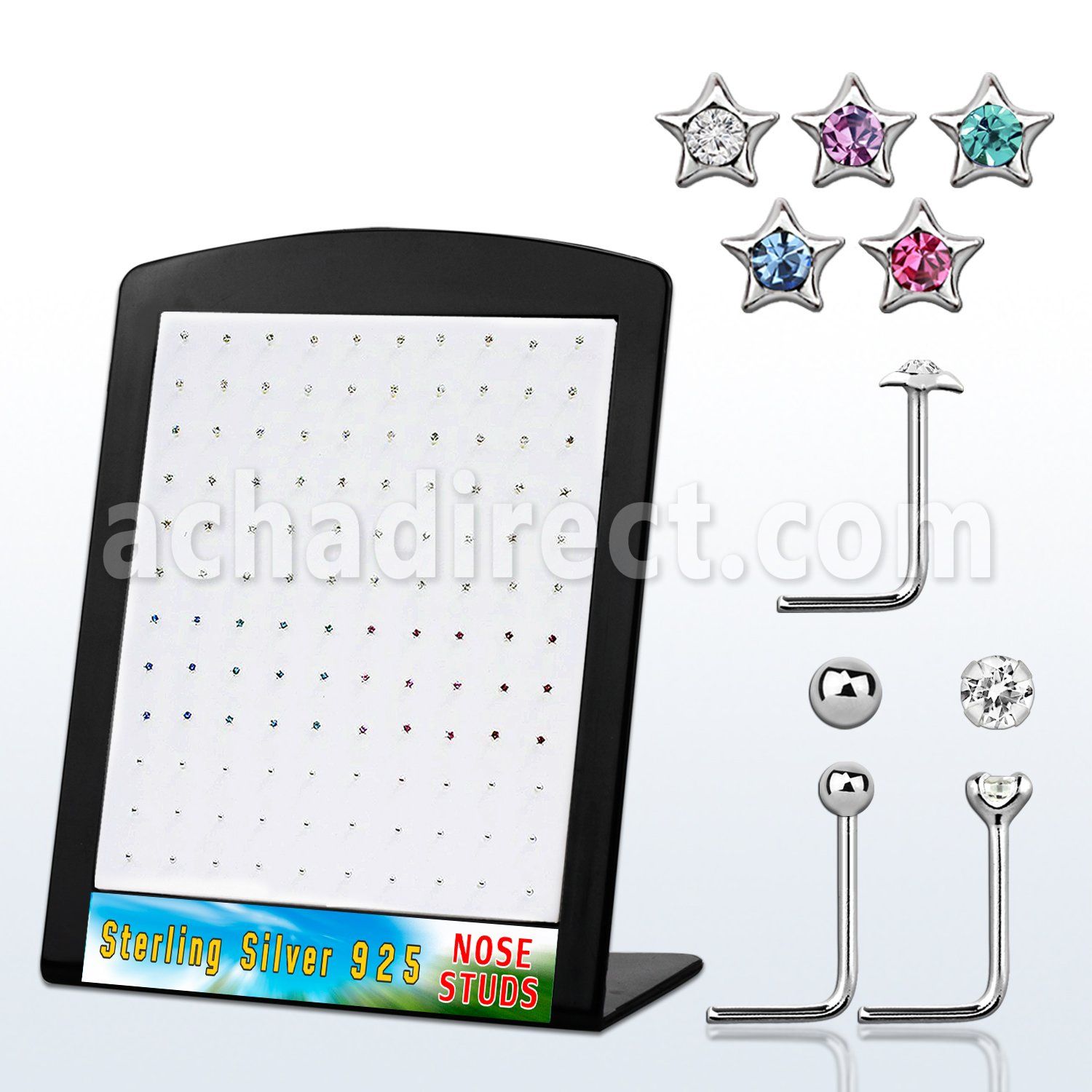 brnsmc3 board w silver nose studs w assorted shaped tops