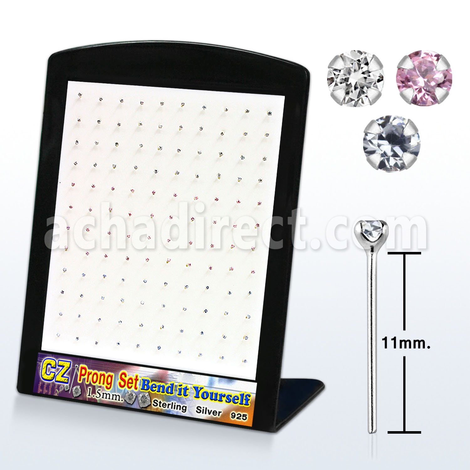 brnyzm silver bend it yourself nose stud with prong round cz