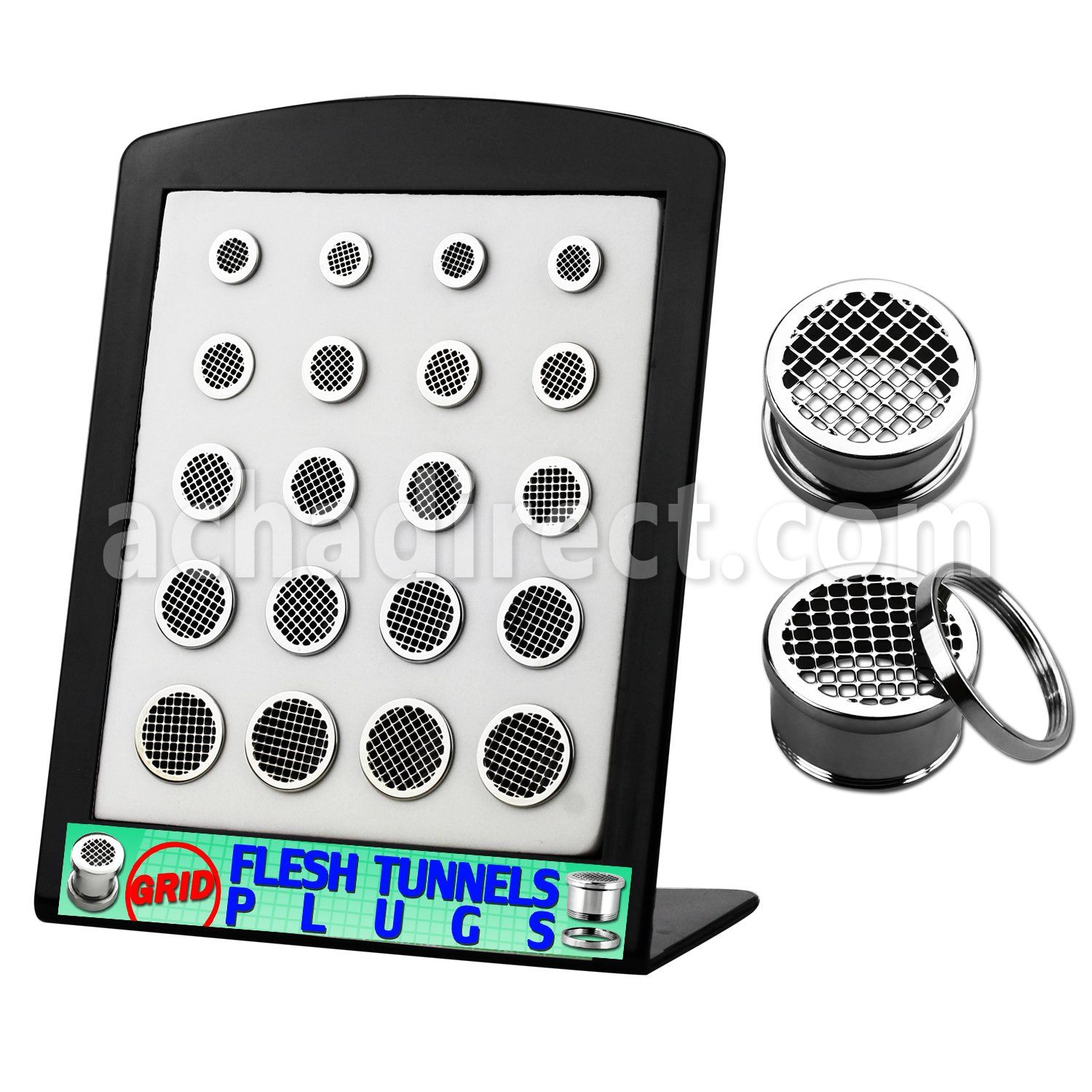 brpg108 board w stainless steel screwfit flesh tunnel w grid