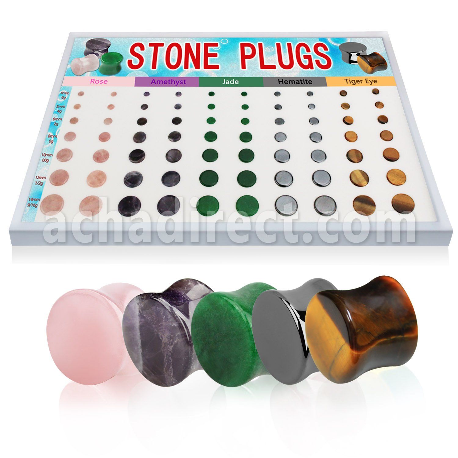 brpg109 display w 70 pcs of assorted double flared stone plugs