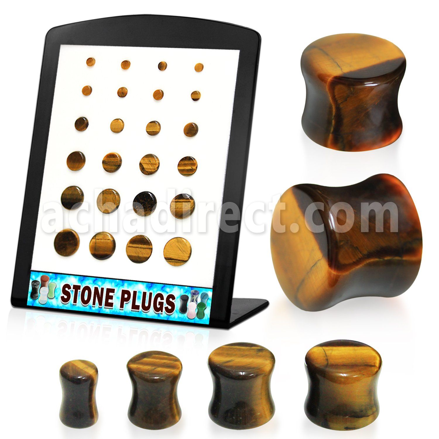 brpg142 board w 24 pcs of double flared tiger eye plugs
