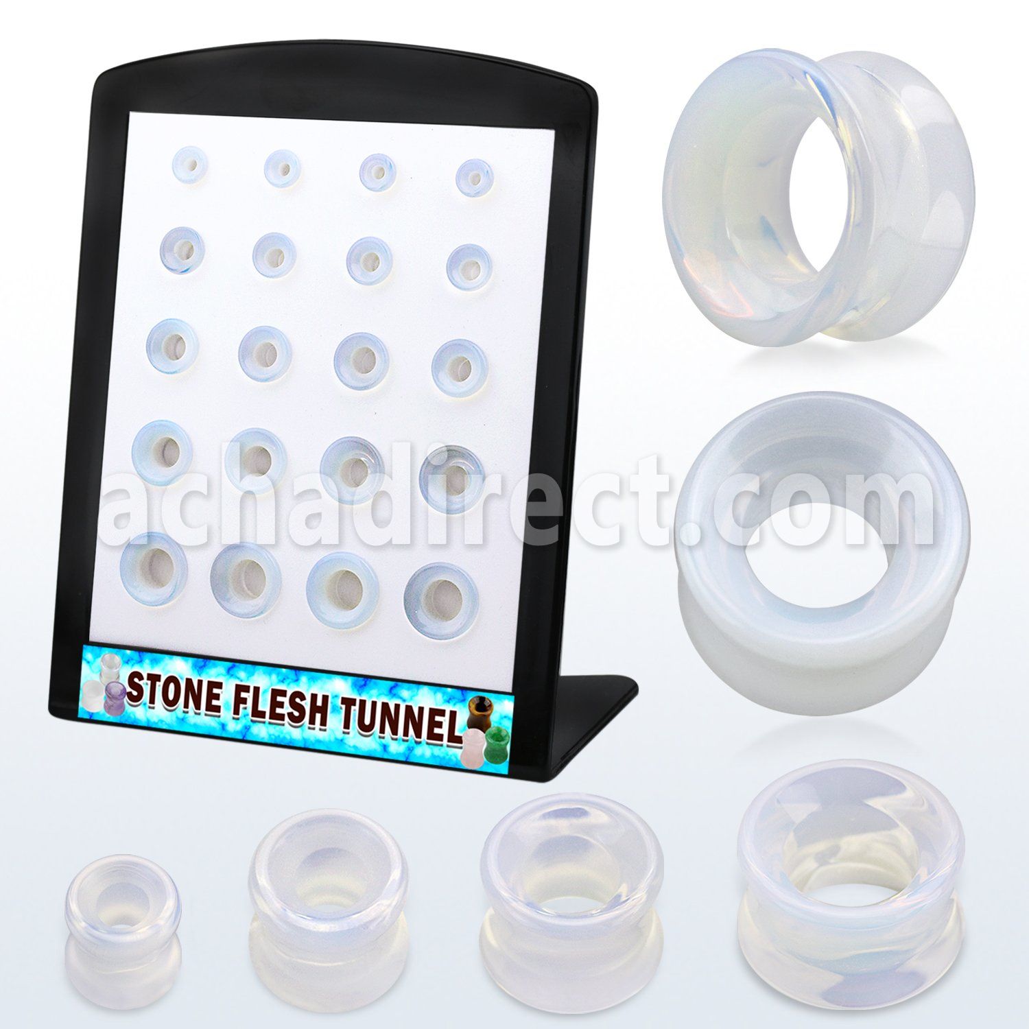 brpg192 display w of double flared moonstone flesh tunnels