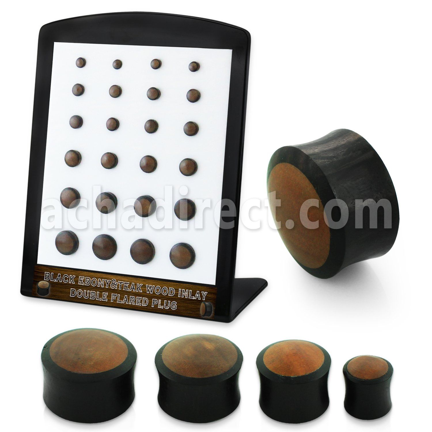 brpg223 areng wood double flare plugs w teak inlay 24pcs