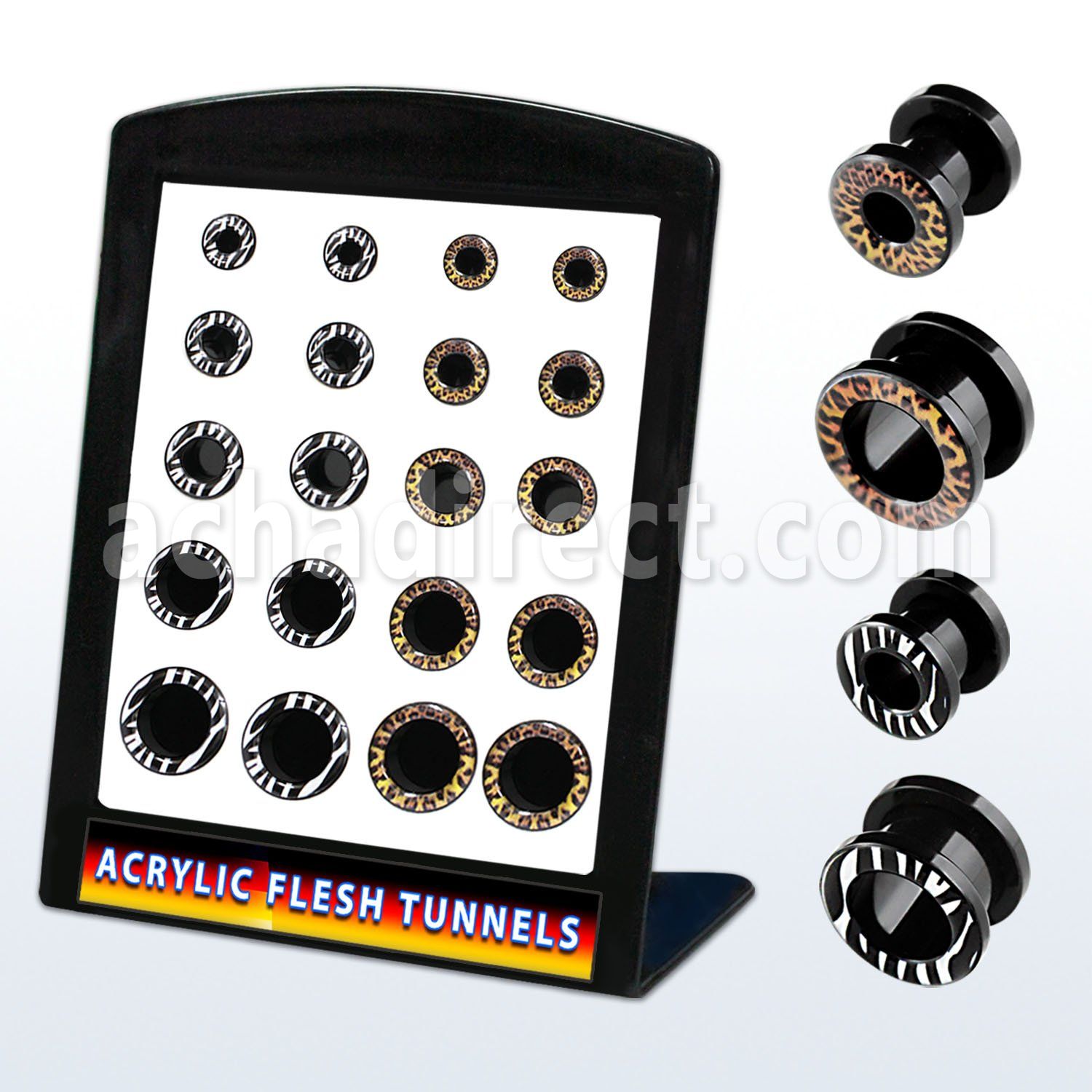 brpg84 board of black acrylic flesh tunnel with zebra leopard