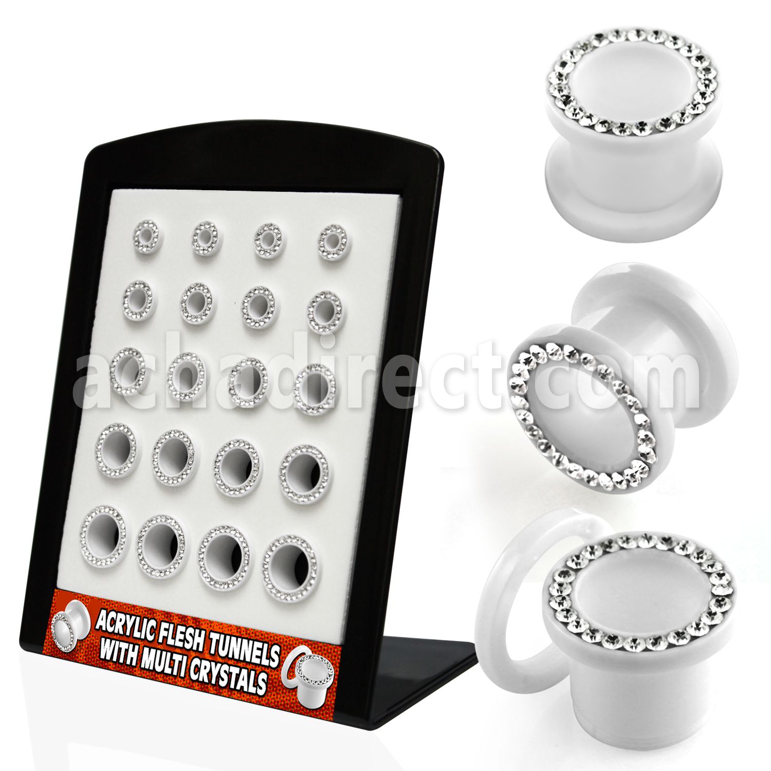 brpg93 board of acrylic flesh tunnels w crystal studded rim