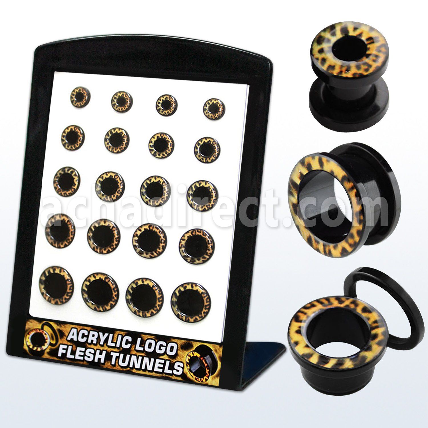 brpg97 board of black acrylic screwfit flesh tunnel w leopard