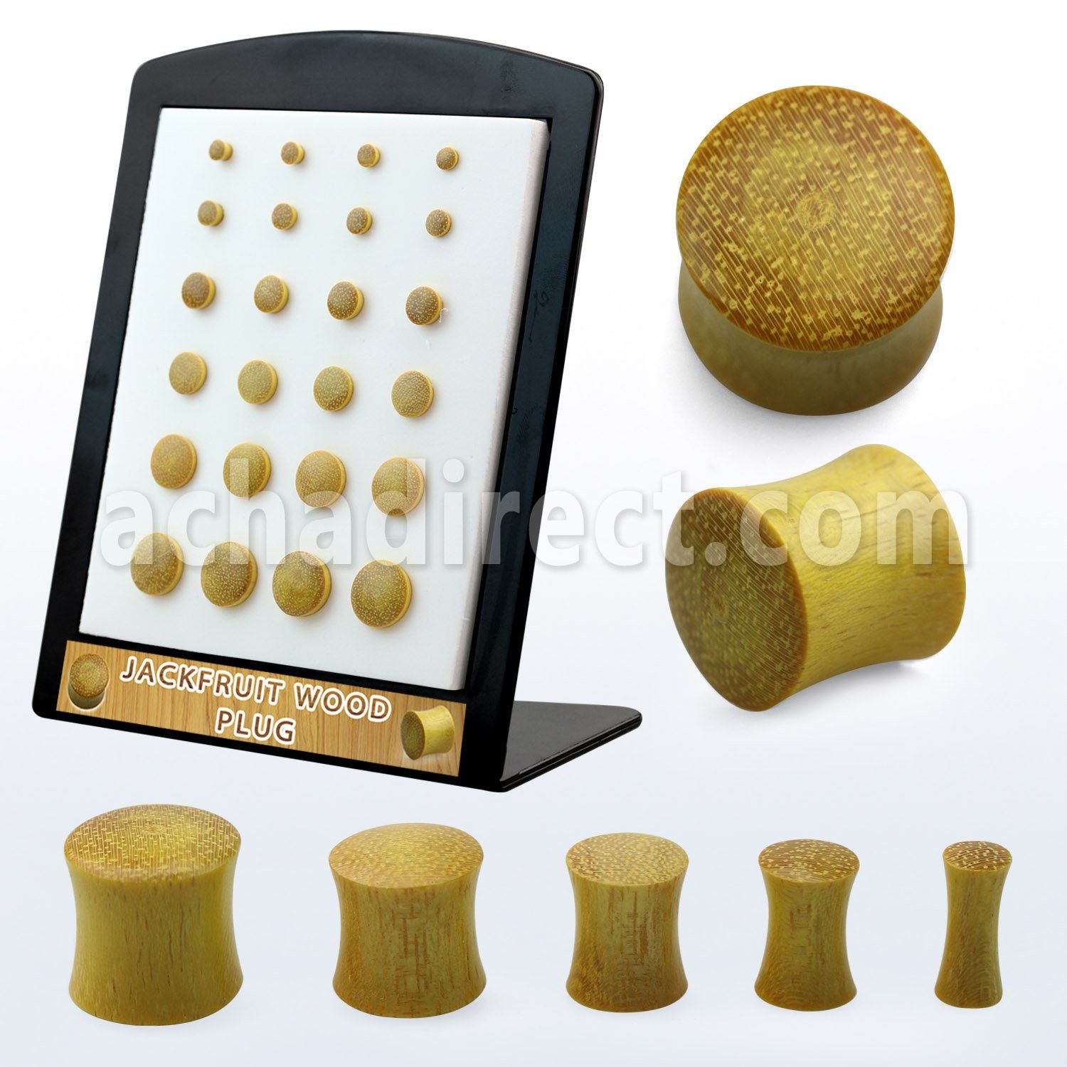 brpwj display w 24 pcs. of double flare jack fruit wood plugs