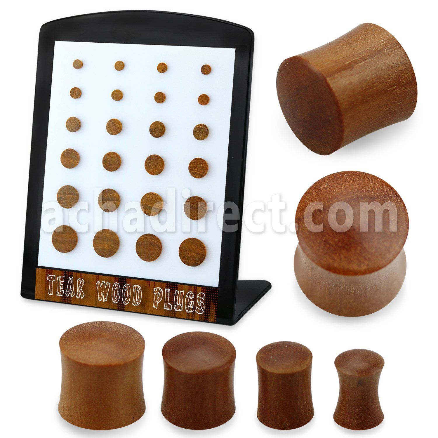 brpwt display with 24 pcs of teak wood double flared plug