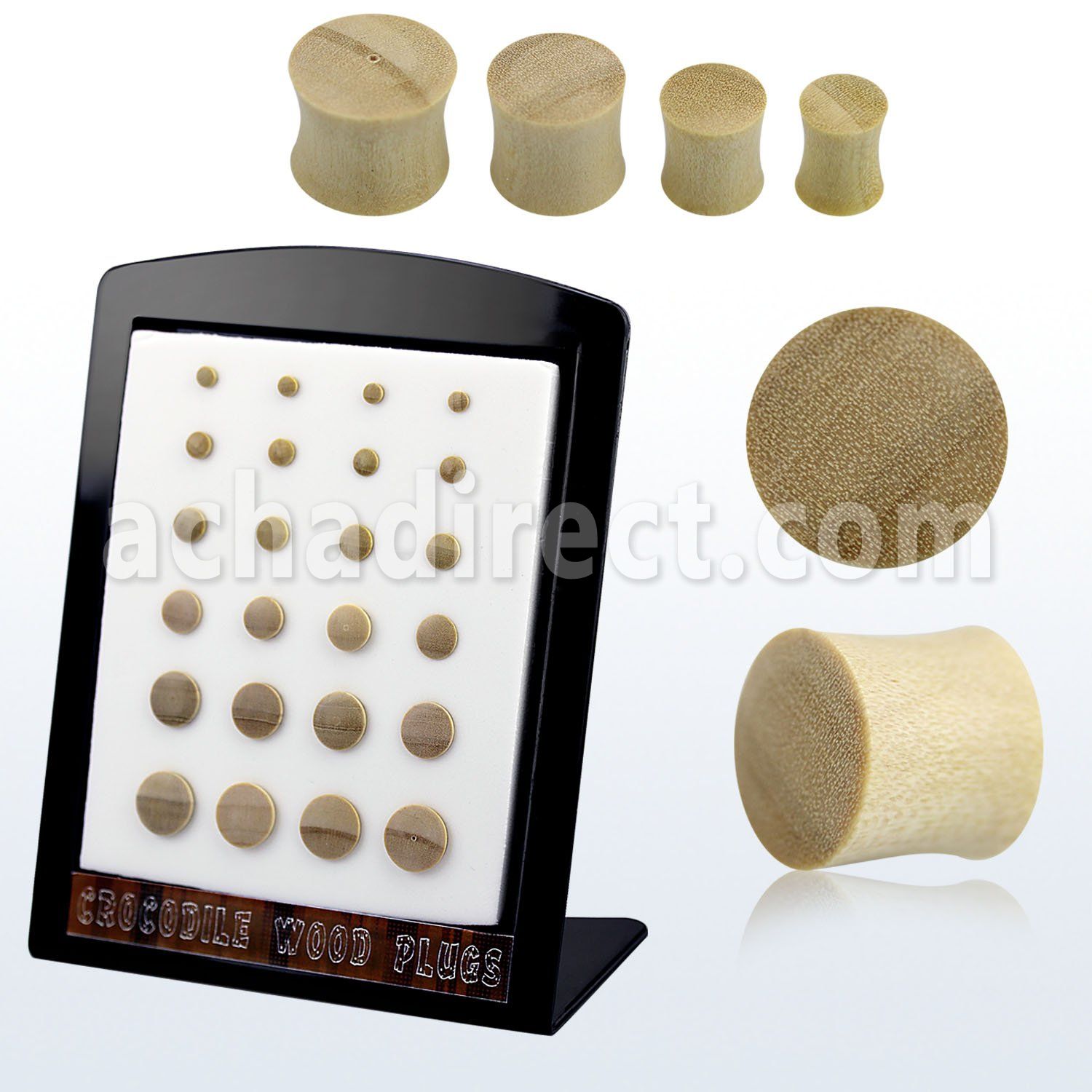 brpwy display with 24 pcs of crocodile wood double flared plug