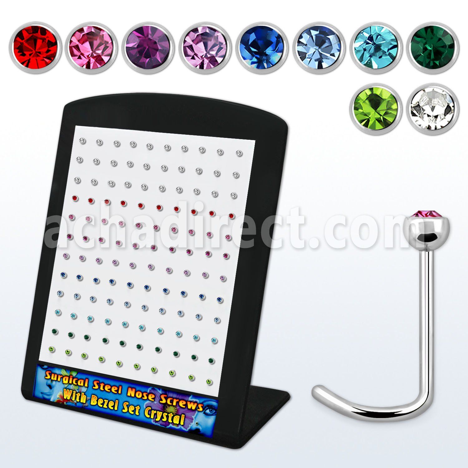 brs115 316l steel nose screw w bezel crystalic half ball top