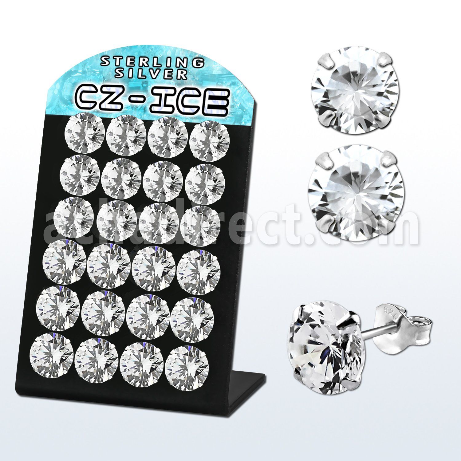 brscz11 sterling silver ear stud with prong set cz stone
