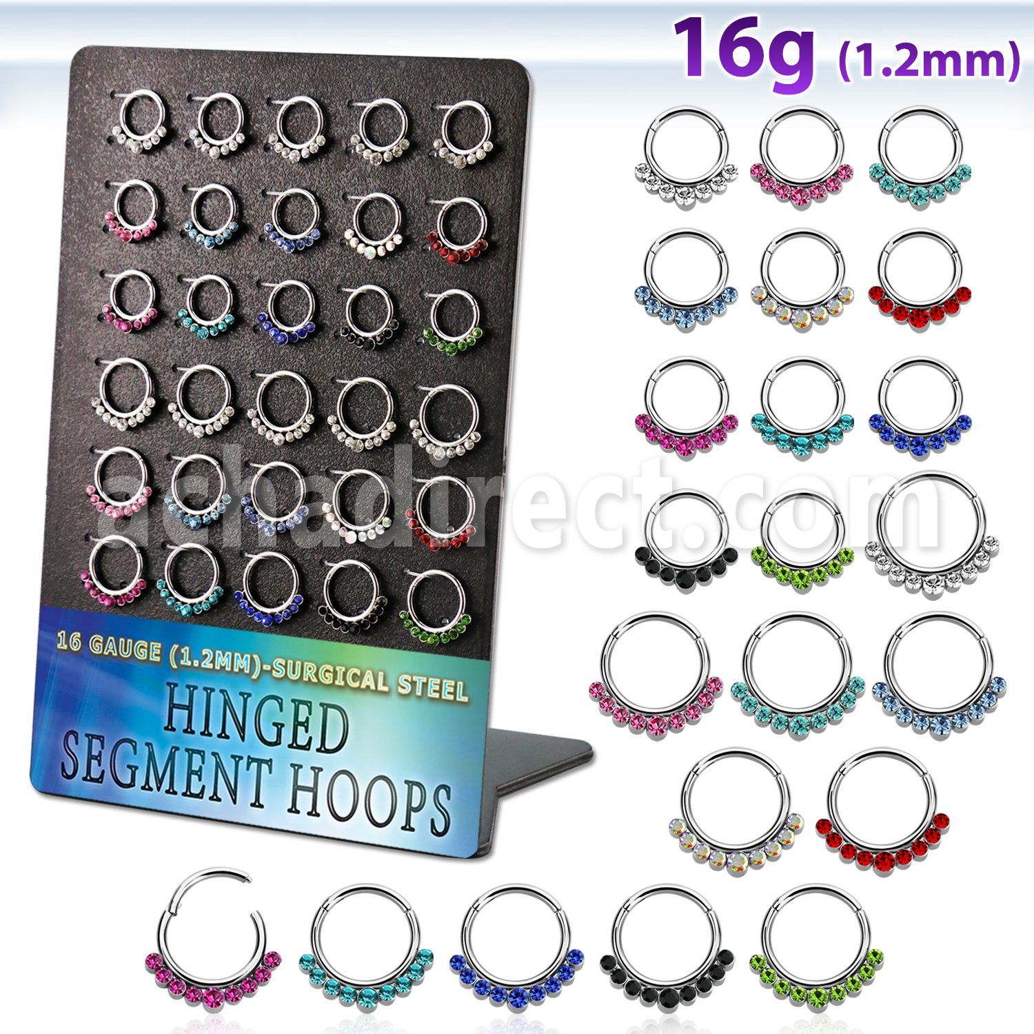 brsegh1 board w 30 316l steel hinged segment ring w 7 crystal