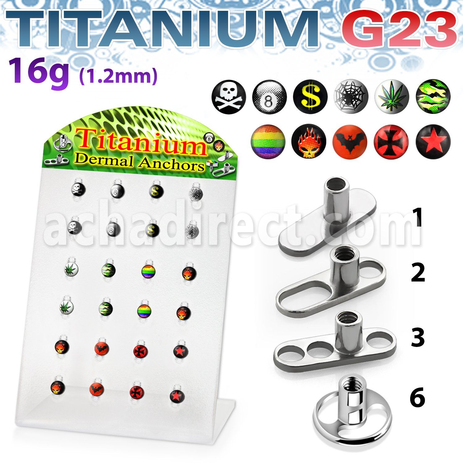 brtsa1 solid titanium g23 dermal anchor with titanium g23 top